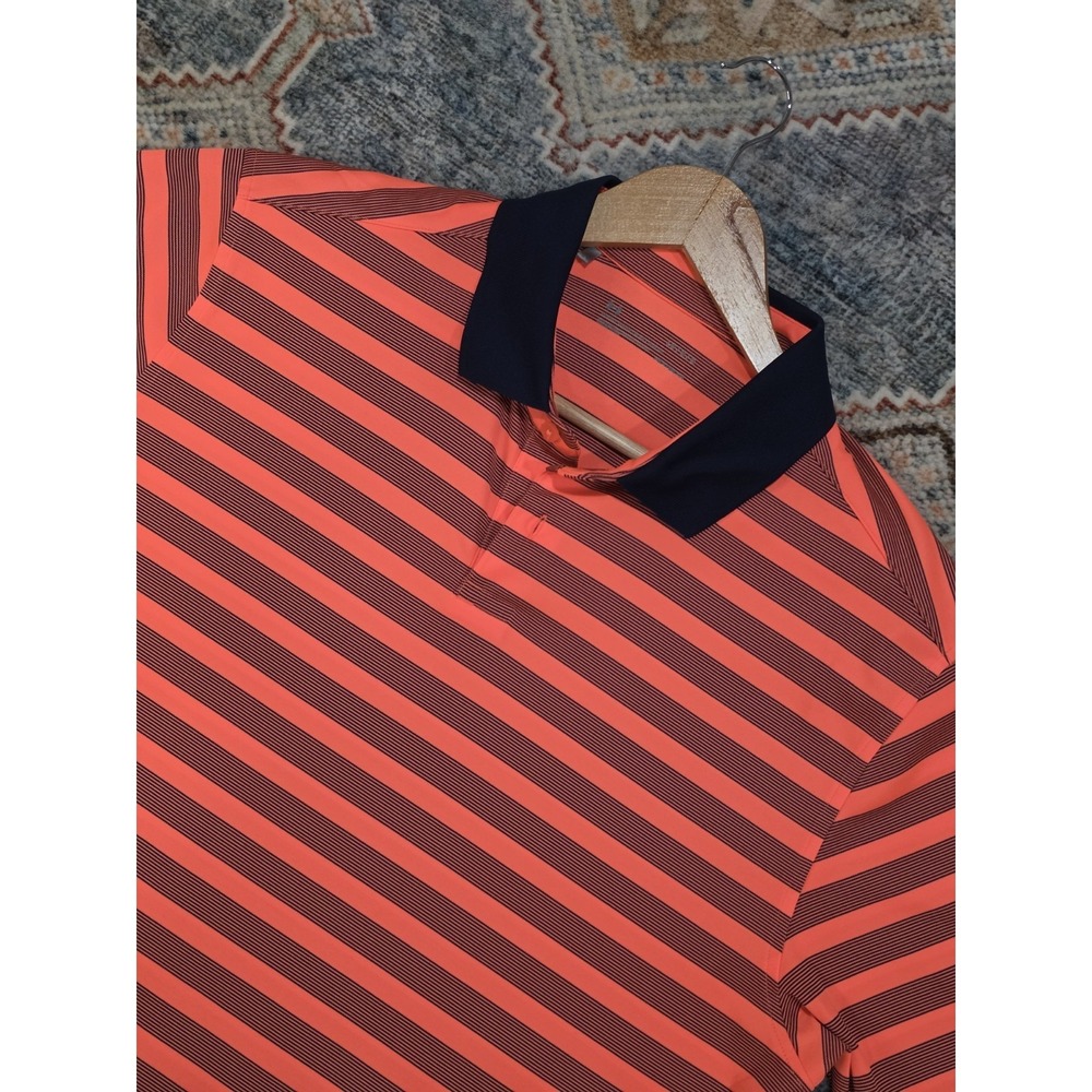 Under Armour HeatGear Polo Golf Shirt Mens Large Orange Striped Loose Athletic